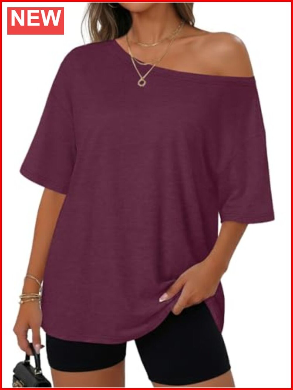 Off Shoulder Oversized Graphic Tee for Women